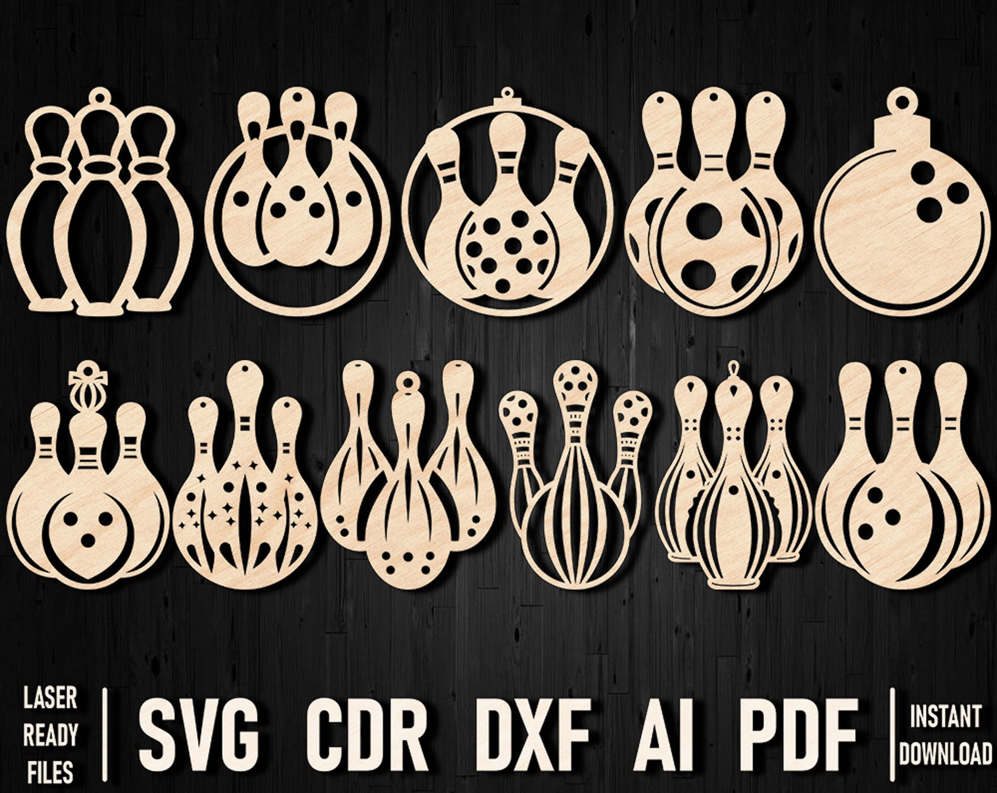 Bowling laser cut dxf christmas ornament