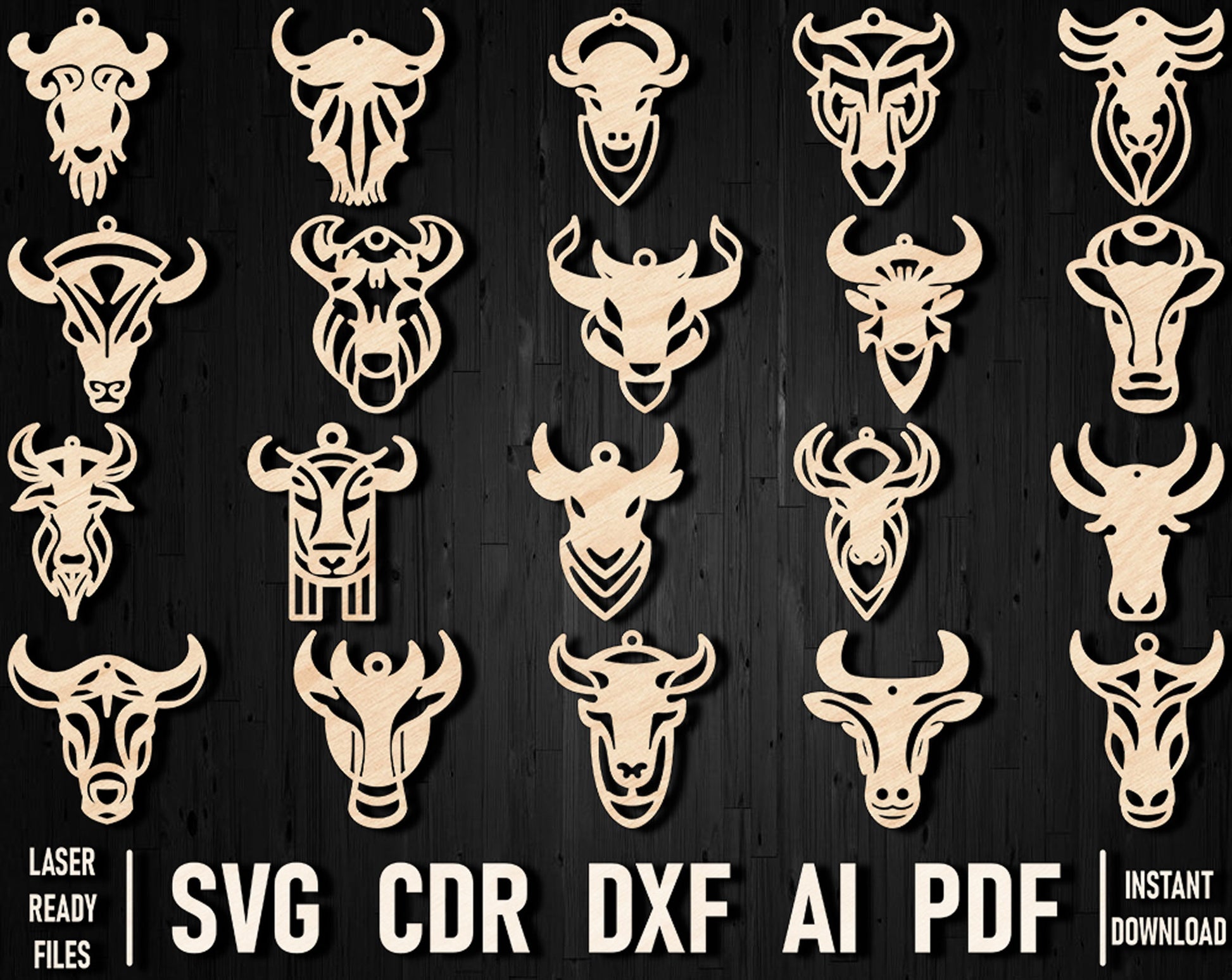 Bull laser cutting earrings