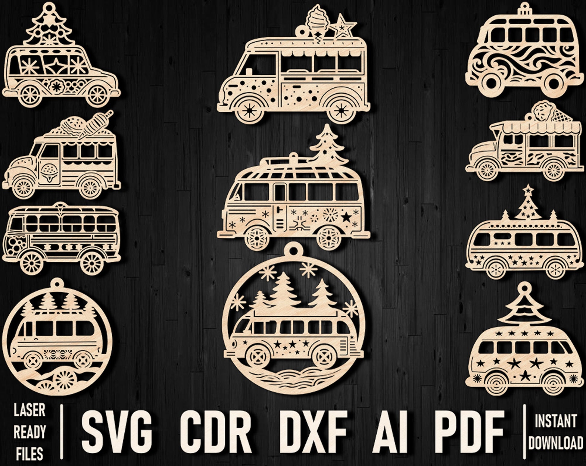 Bus christmas svg laser cutting design