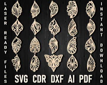Butterfly earrings laser cut svg bundle