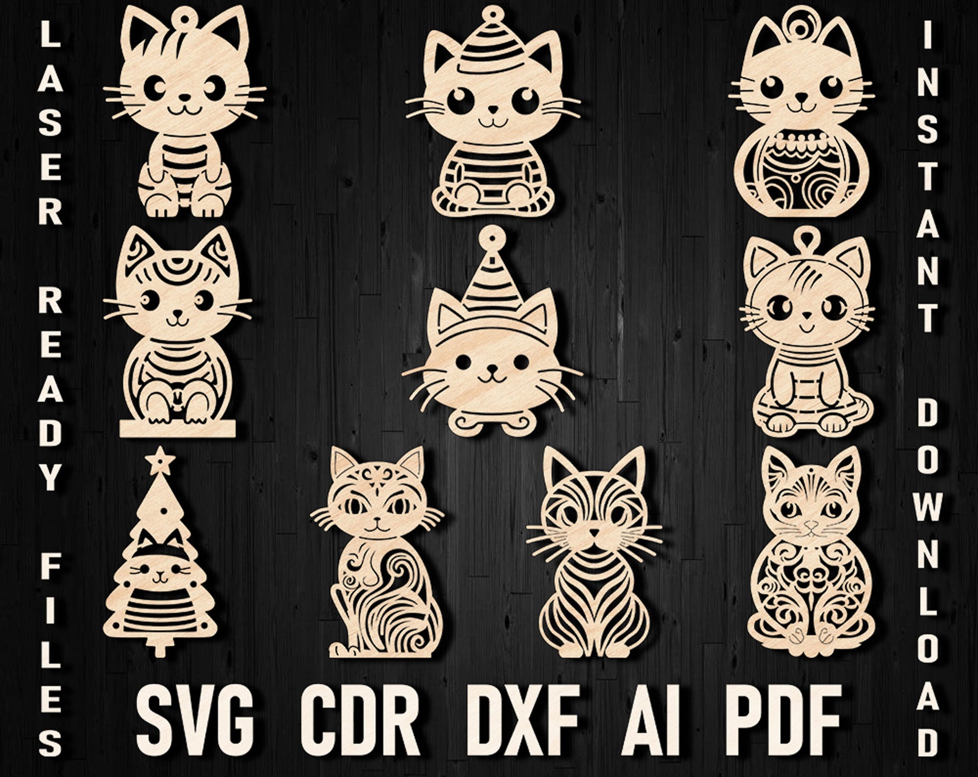 Cats laser cut christmas files
