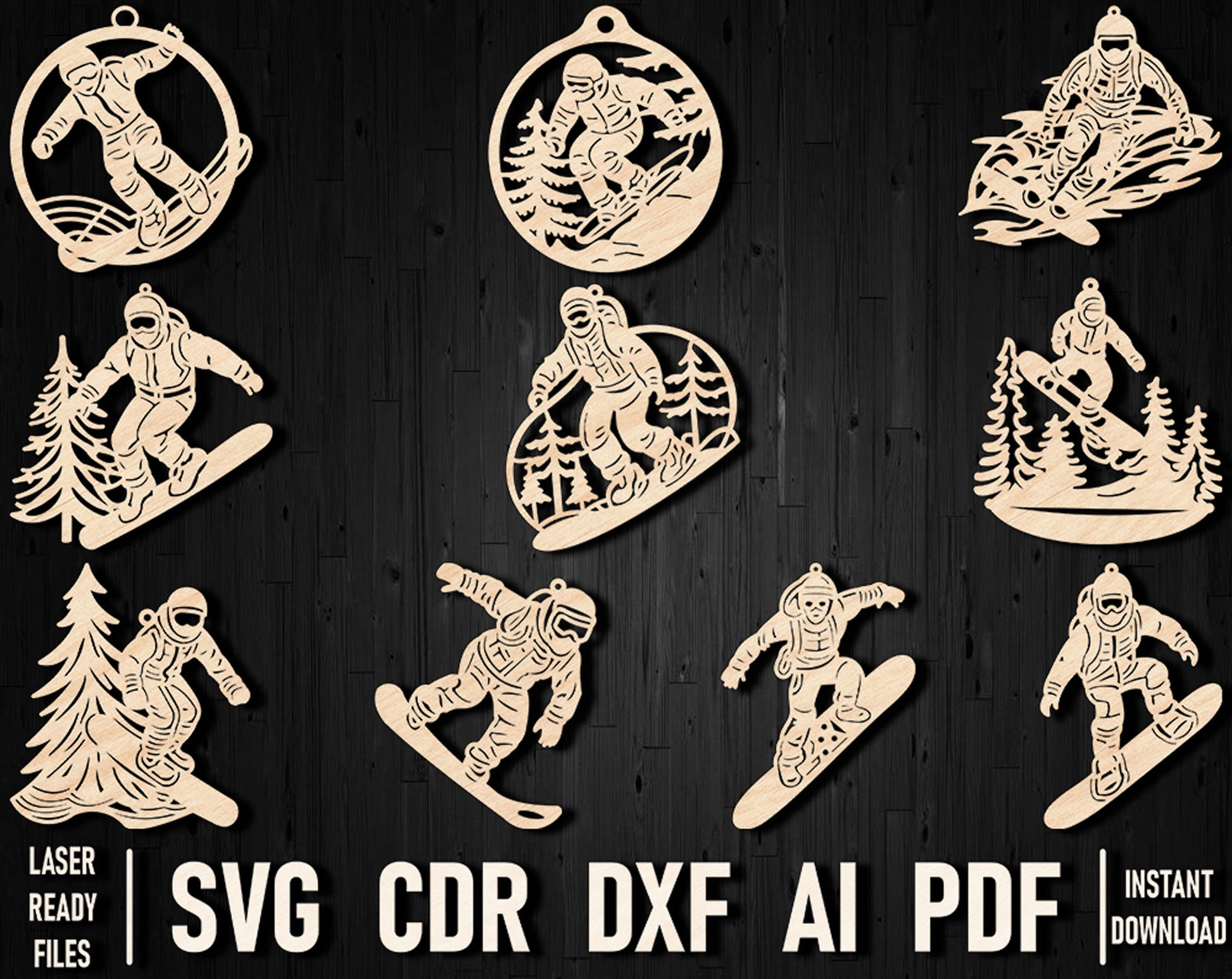 Christmas Snowboard laser cut ornaments