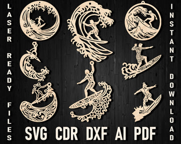 Christmas Surfing laser cut svg