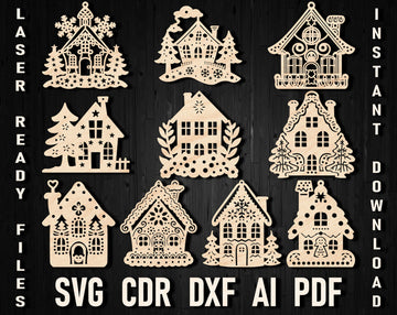 Christmas house svg laser cut template