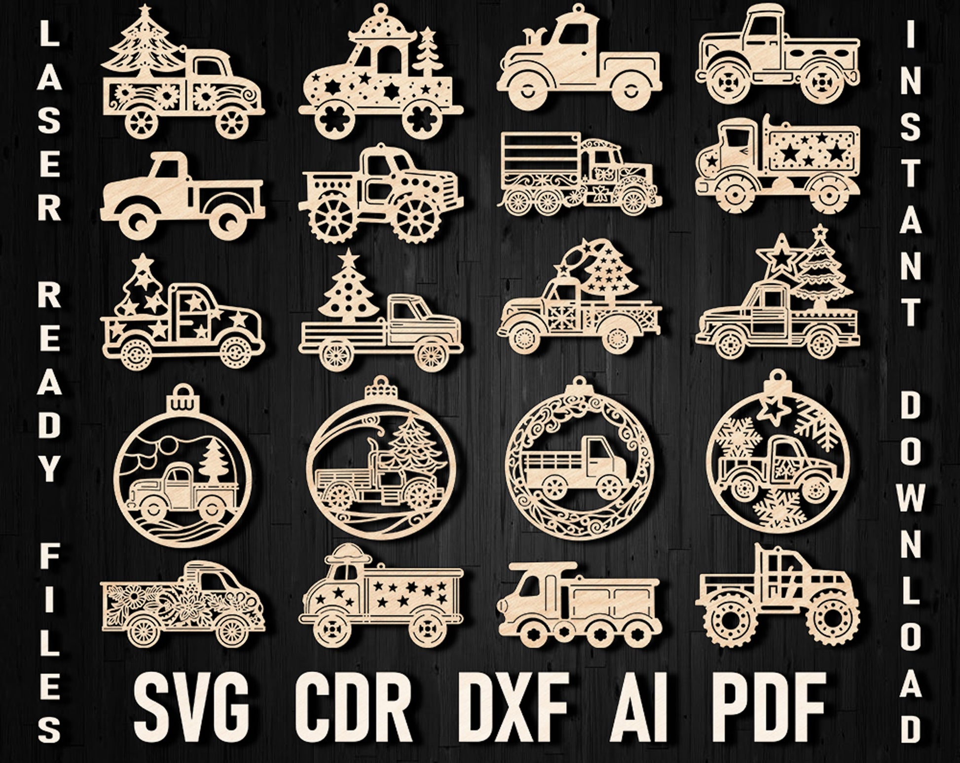 Christmas truck laser cut svg ornament