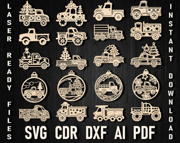Christmas truck laser cut svg ornament