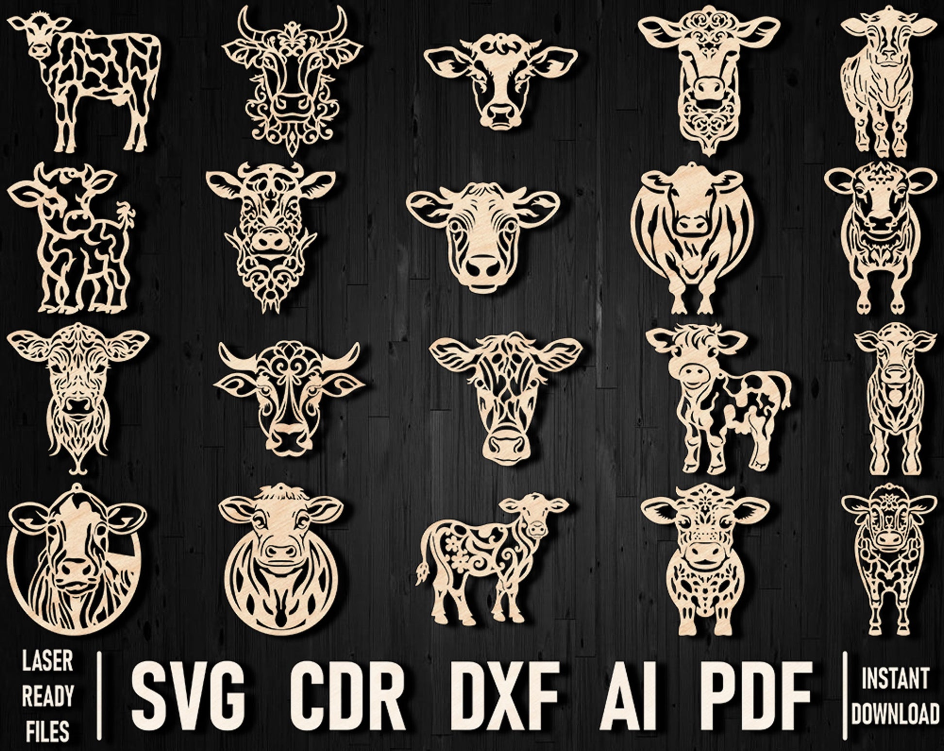 Cow wooden laser cut ornaments