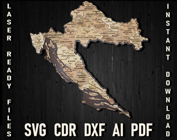 Croatia laser cut vector svg decor map