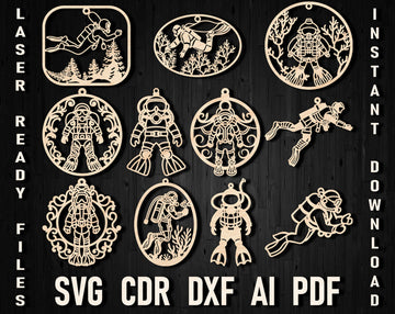Diving Christmas laser cut svg