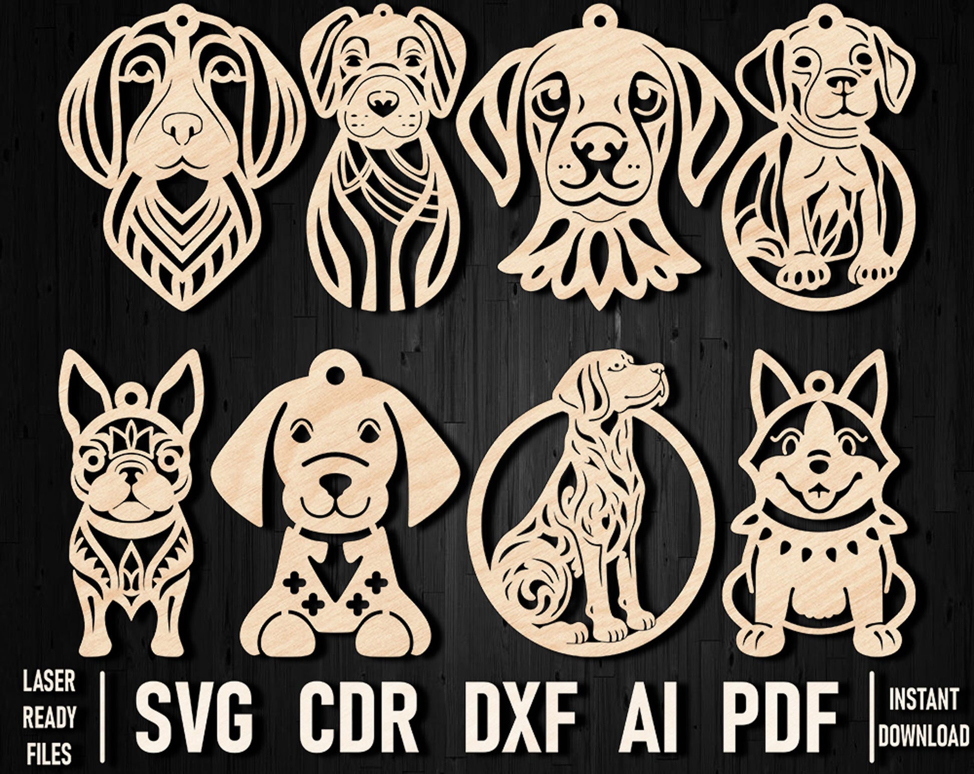 Dogs christmas laser cut ornament templates