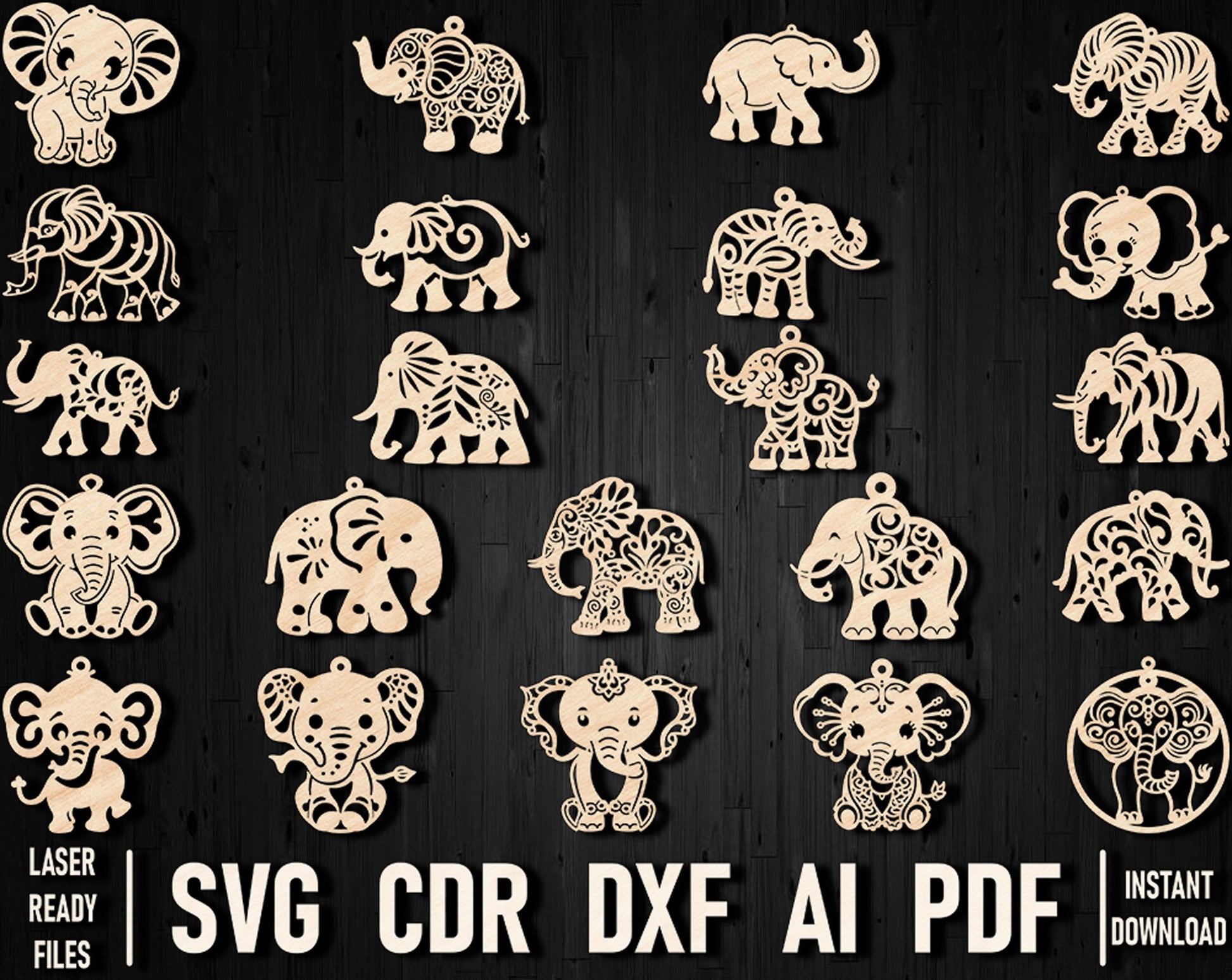 Elephant vector dxf laser cut design