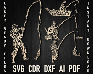 Fisherman tree svg style wall decoration panel