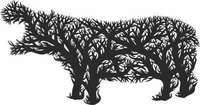 Hippo tree wall art decor