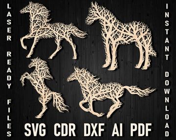 Horse Tree Style Vector Wall Decor