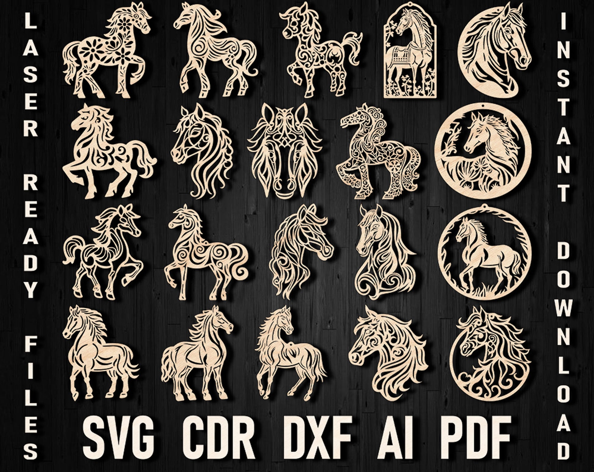 Horse christmas laser cut templates bundle