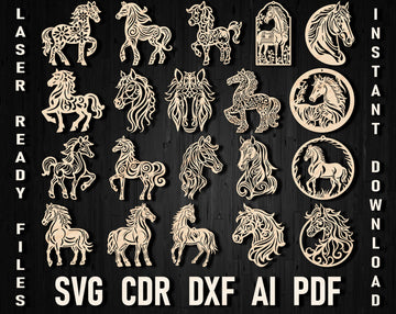 Horse christmas laser cut templates bundle