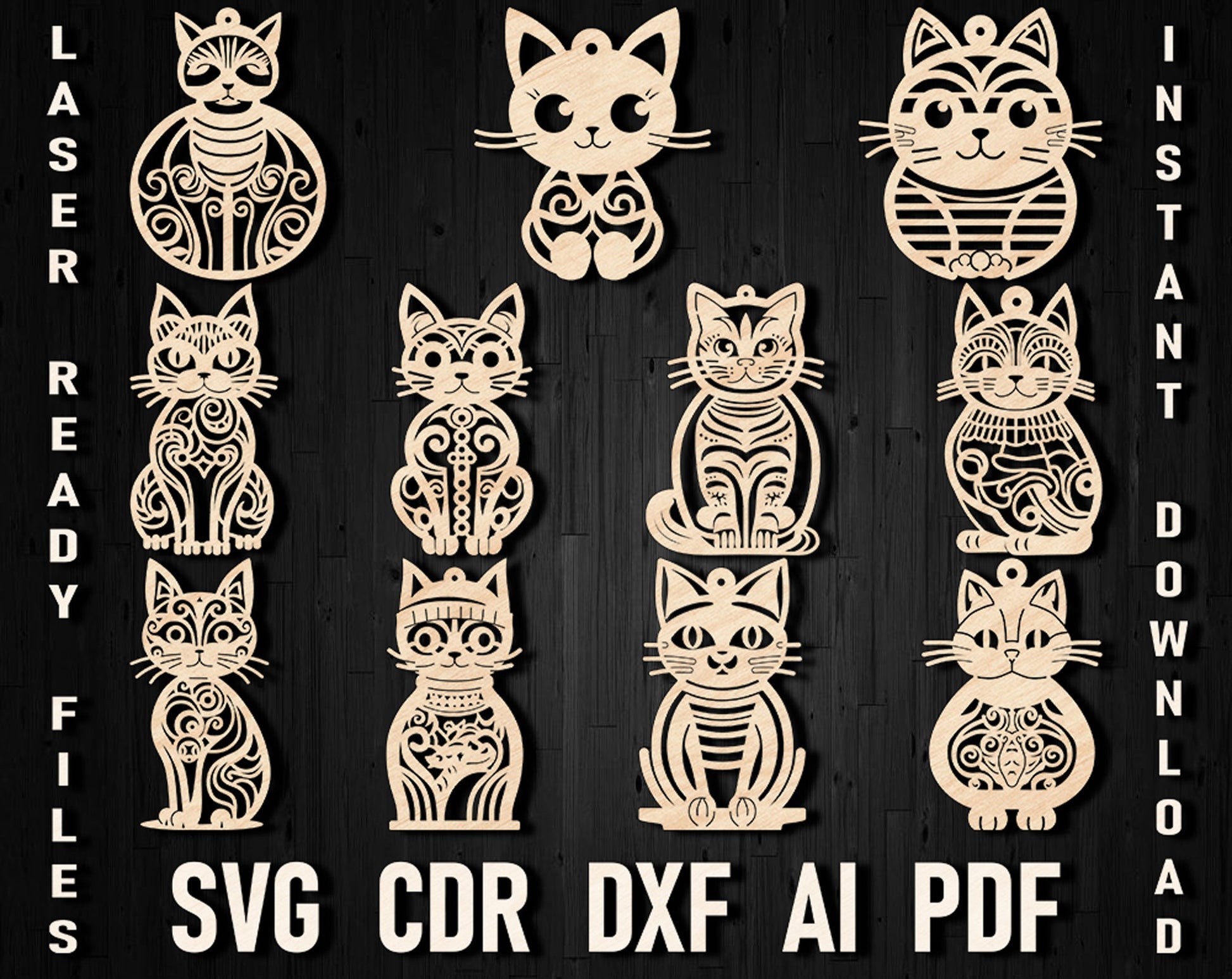Laser cut cats christmas dxf files