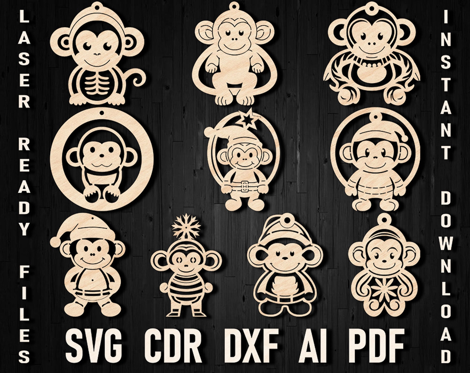 Monkey christmas laser cut ornaments