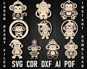 Monkey christmas laser cut ornaments