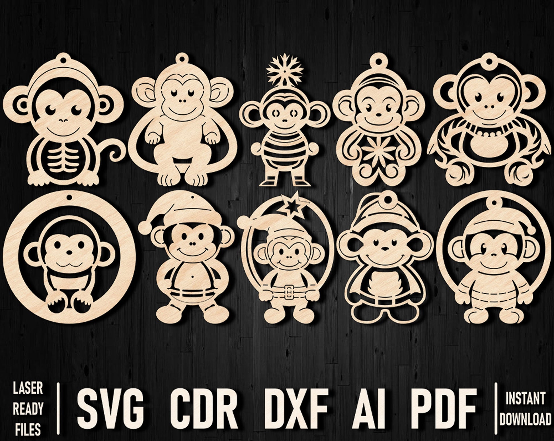 Monkey laser cut christmas design