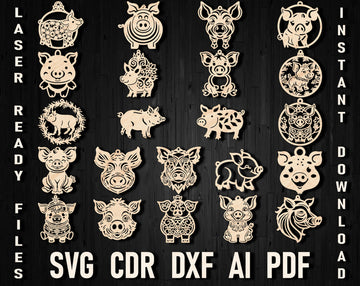 Pig christmas laser cut ornament design