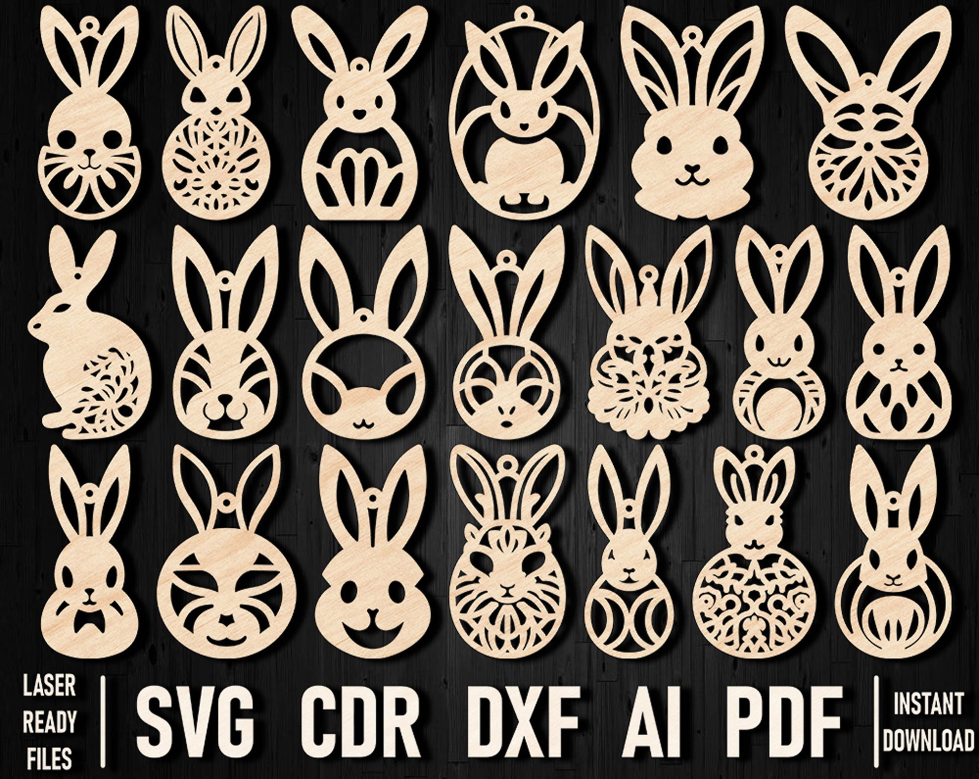 Rabbit dxf earring laser cut bundle