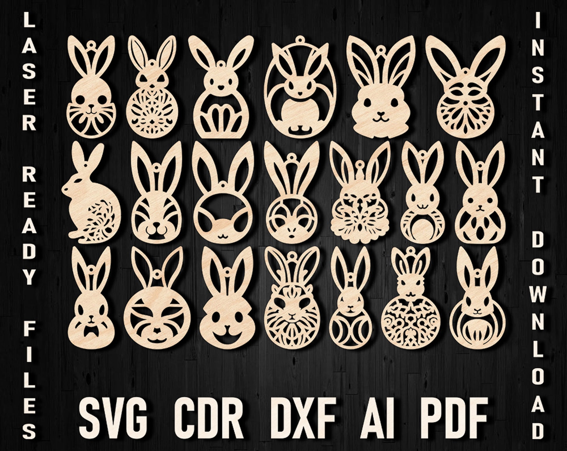 Rabbit svg earrings laser cut