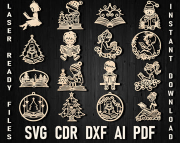 Reading lover laser cut ornaments