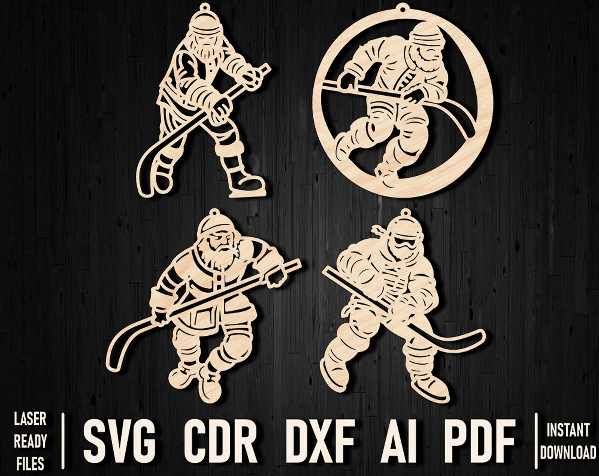 Santa claus hockey laser cut svg files