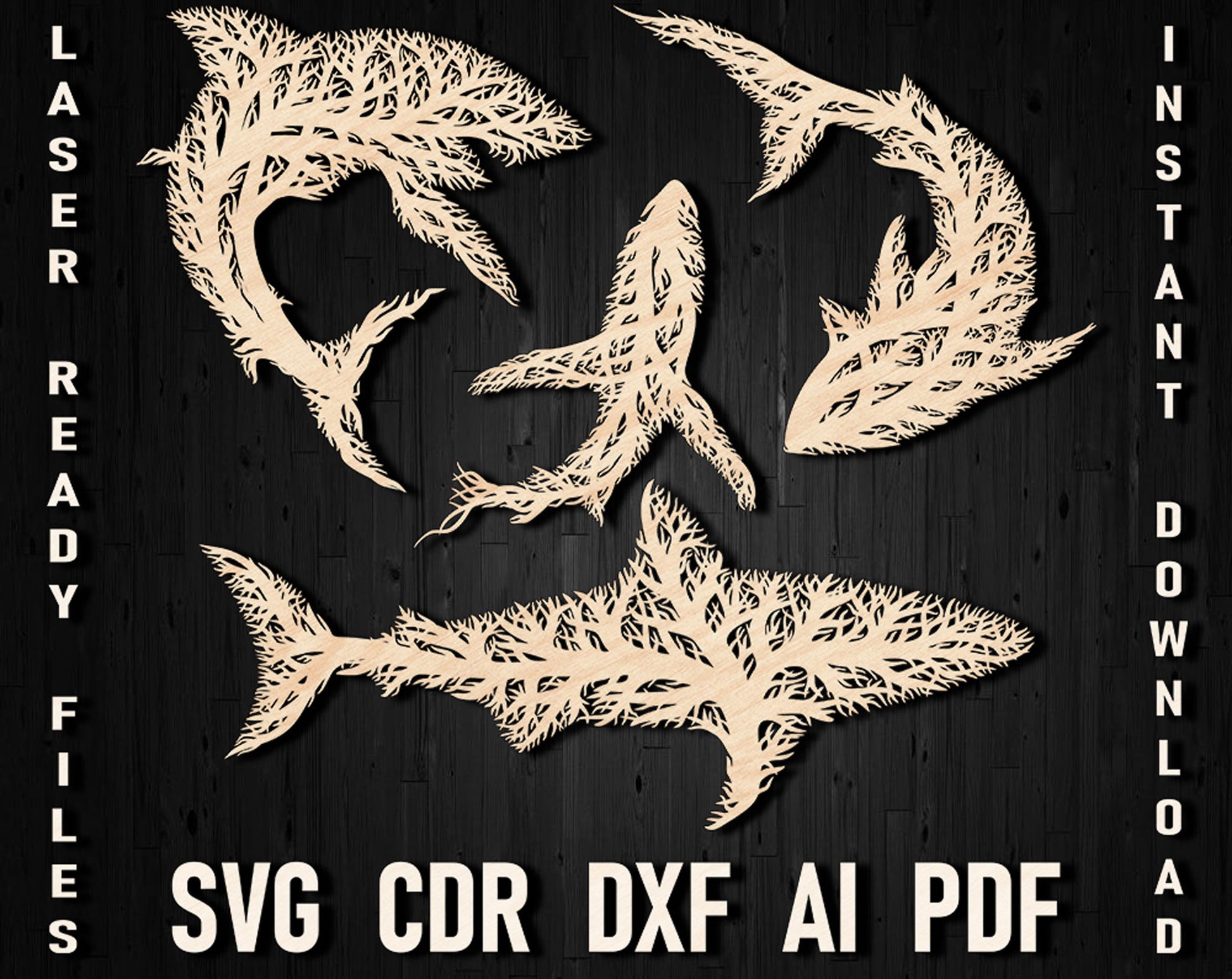 Shark wall art decor glowforge