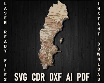 Sweden laser cut map wooden decor