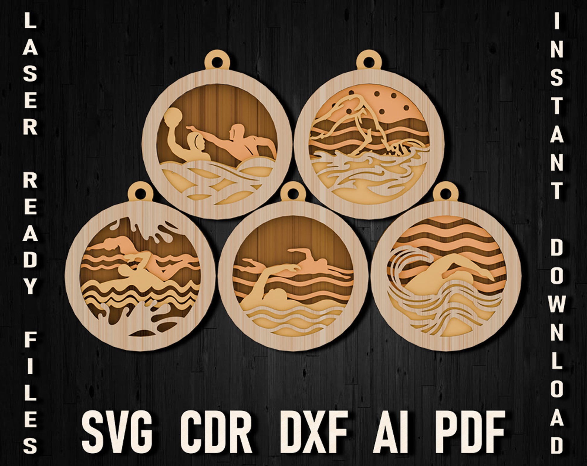 Swimming Multilayer Christmas Svg Ornament