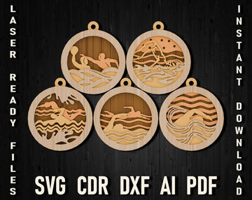 Swimming Multilayer Christmas Svg Ornament