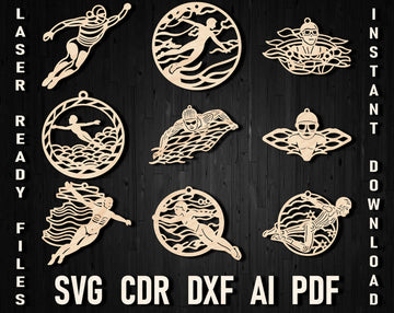 Swimming laser cut ornament files