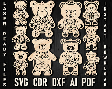 Teddy bear steampunk christmas laser cutting