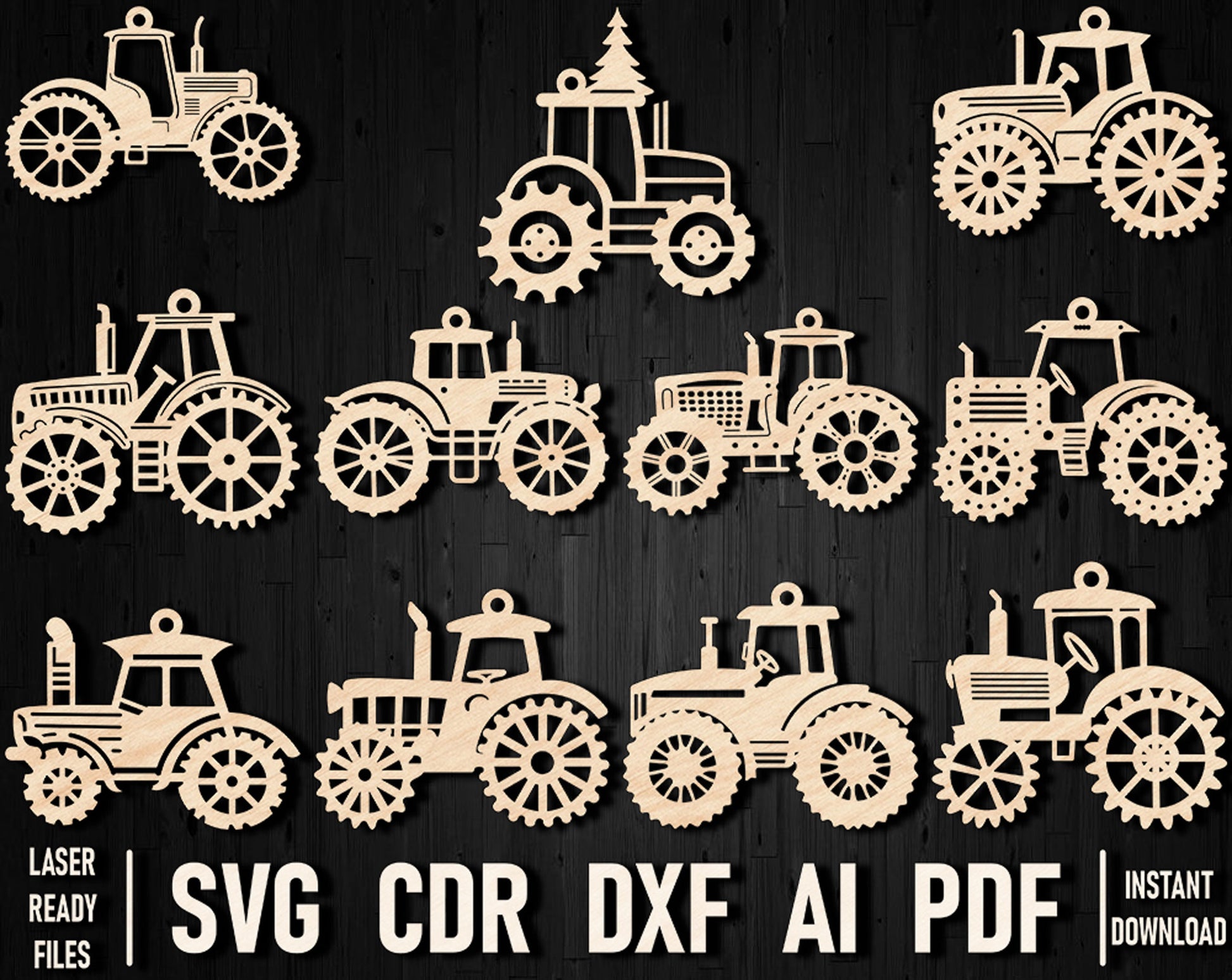 Tractor christmas laser cut toys