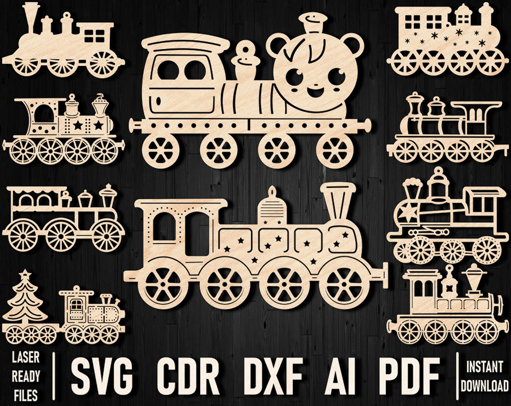 Train vector laser cut christmas dxf files