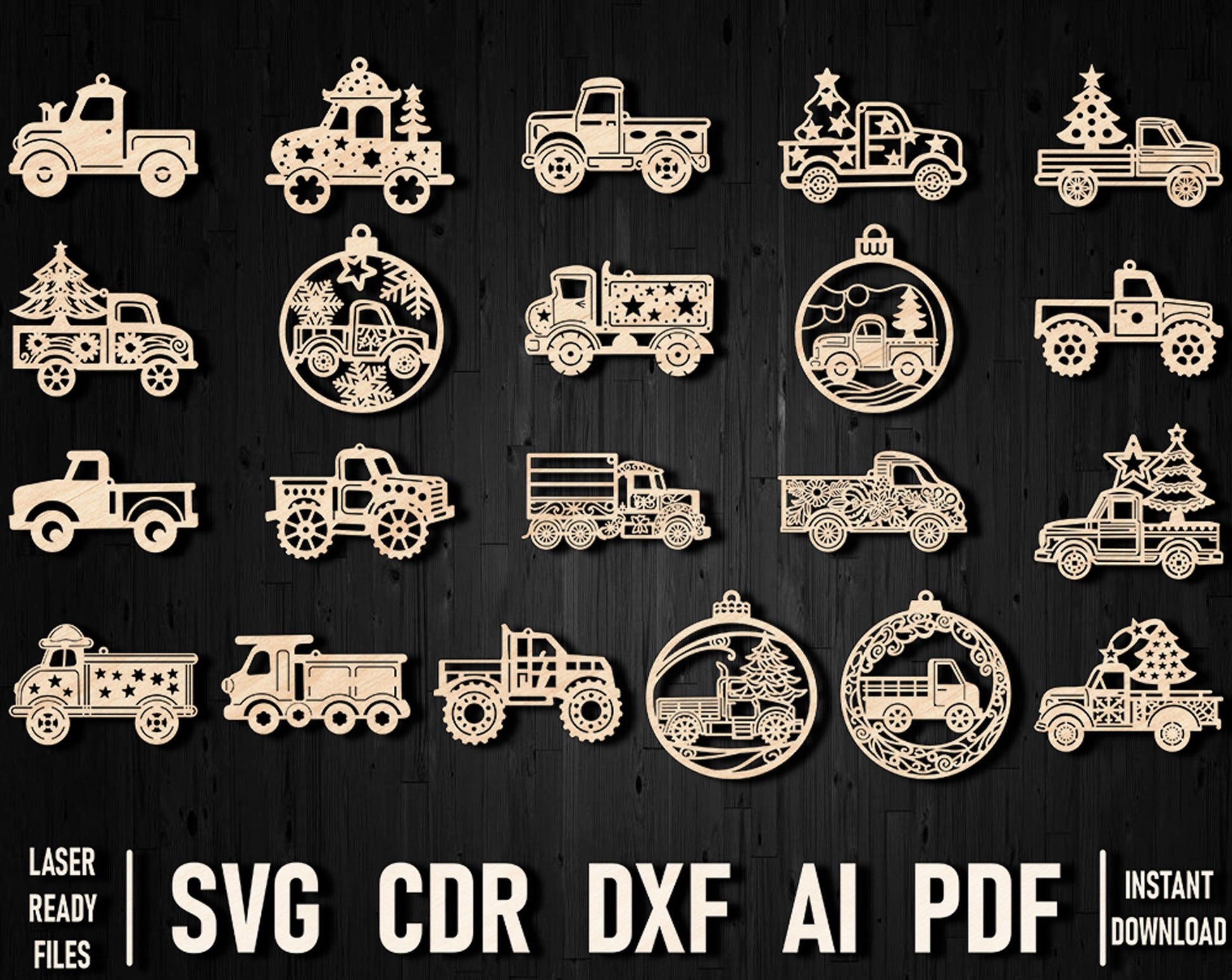 Truck christmas dxf laser files