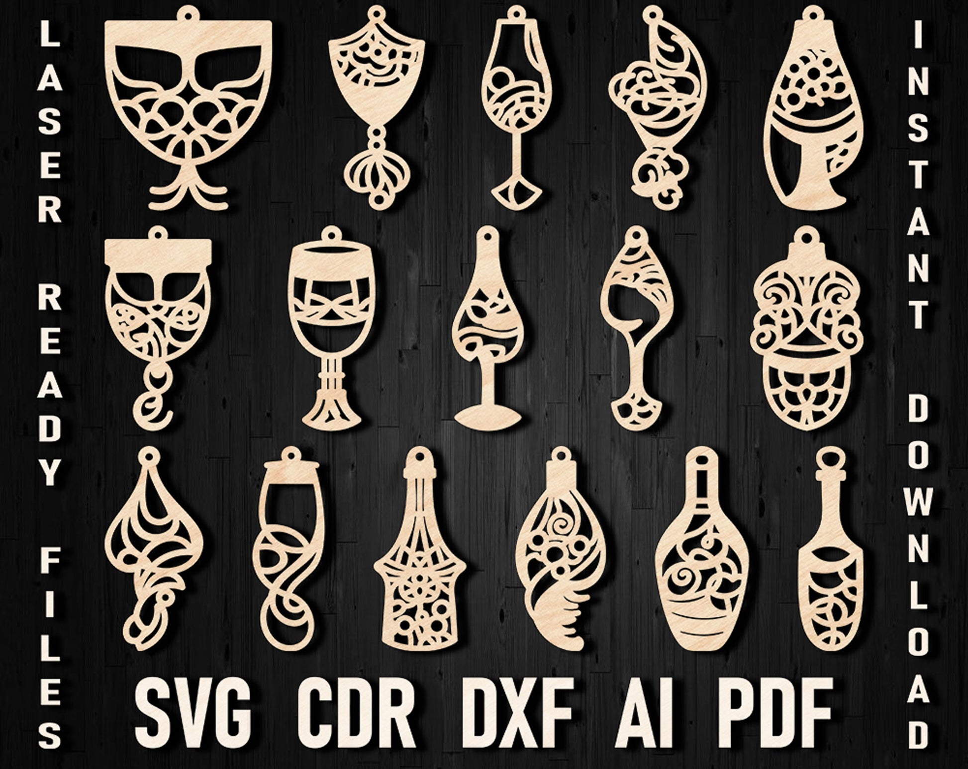 Wine earrings laser cut files