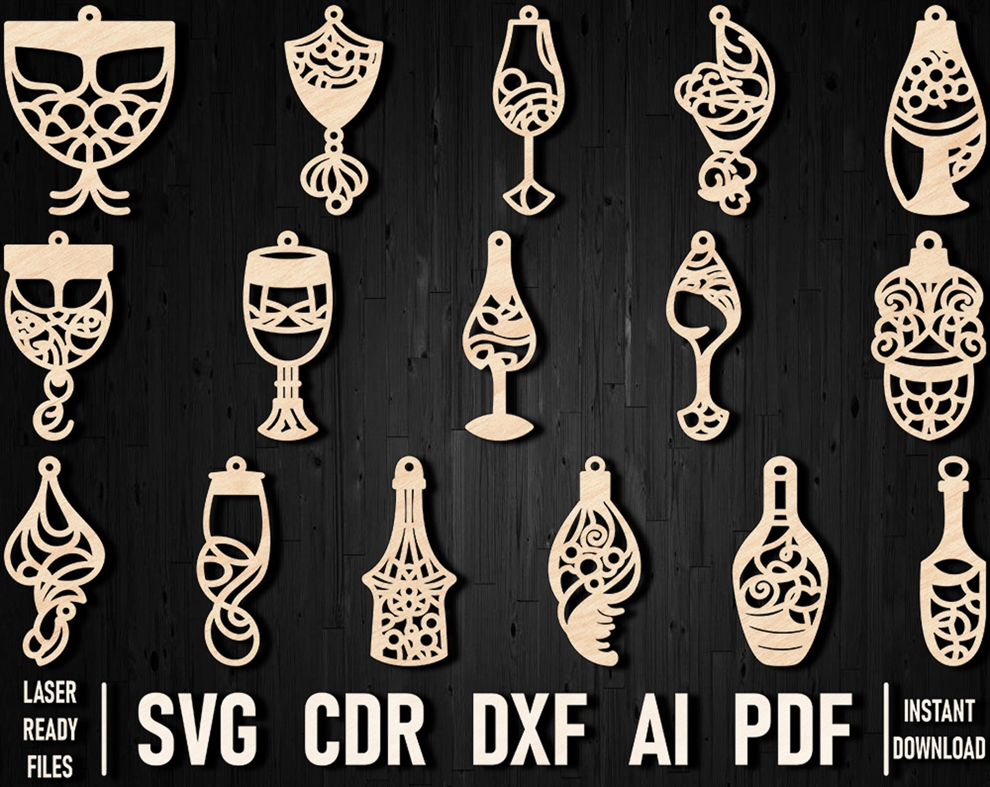 Wine wooden laser cutting files