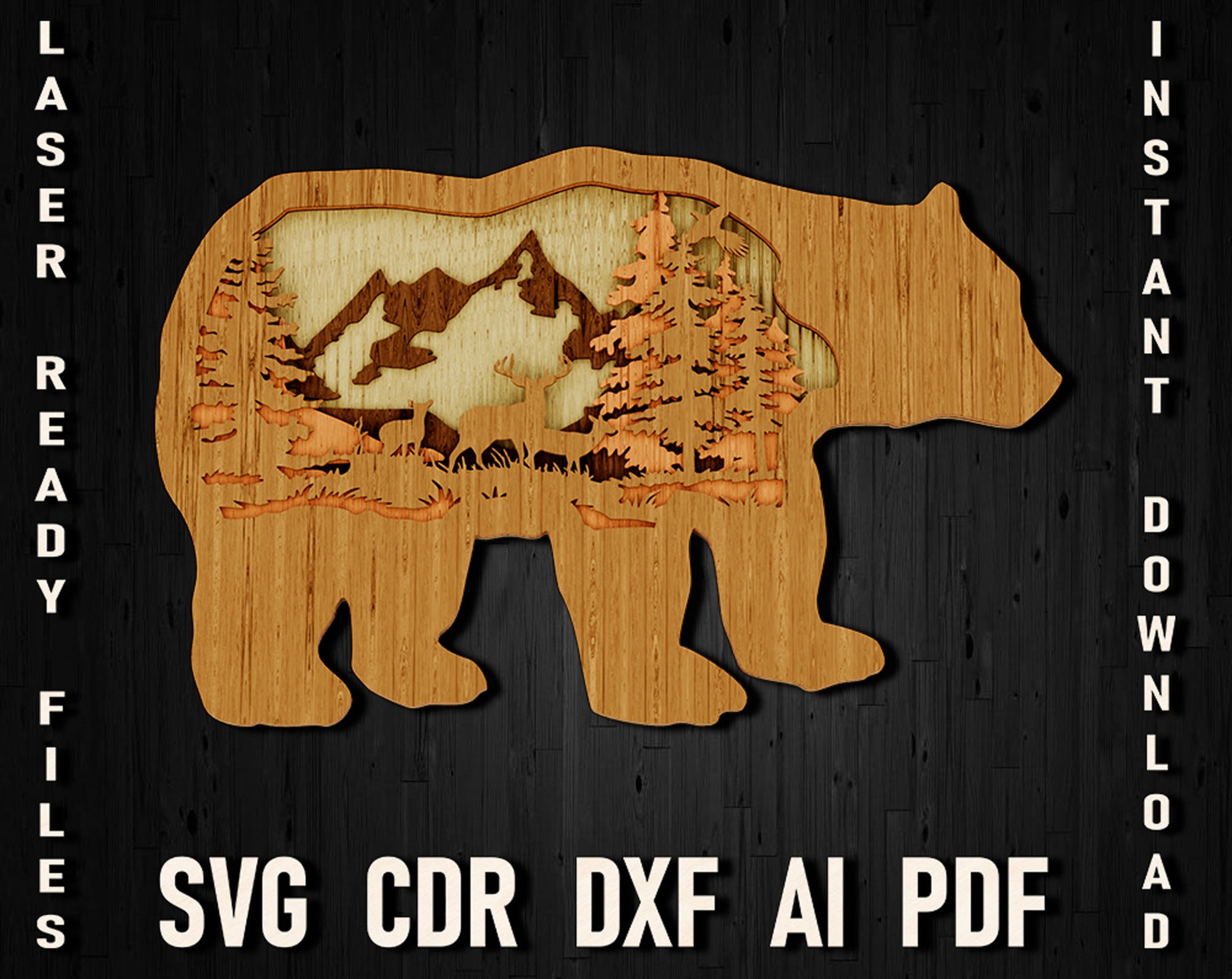 bear deer and mountain laser cut svg files