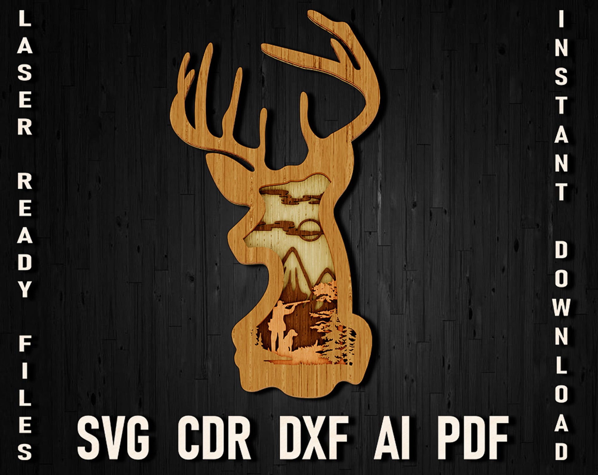 deer hunter and dog svg files panel for glowforge