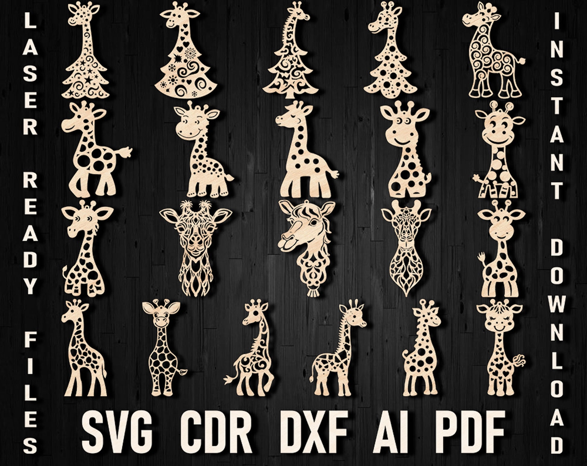 giraffe laser cut christmas ornament