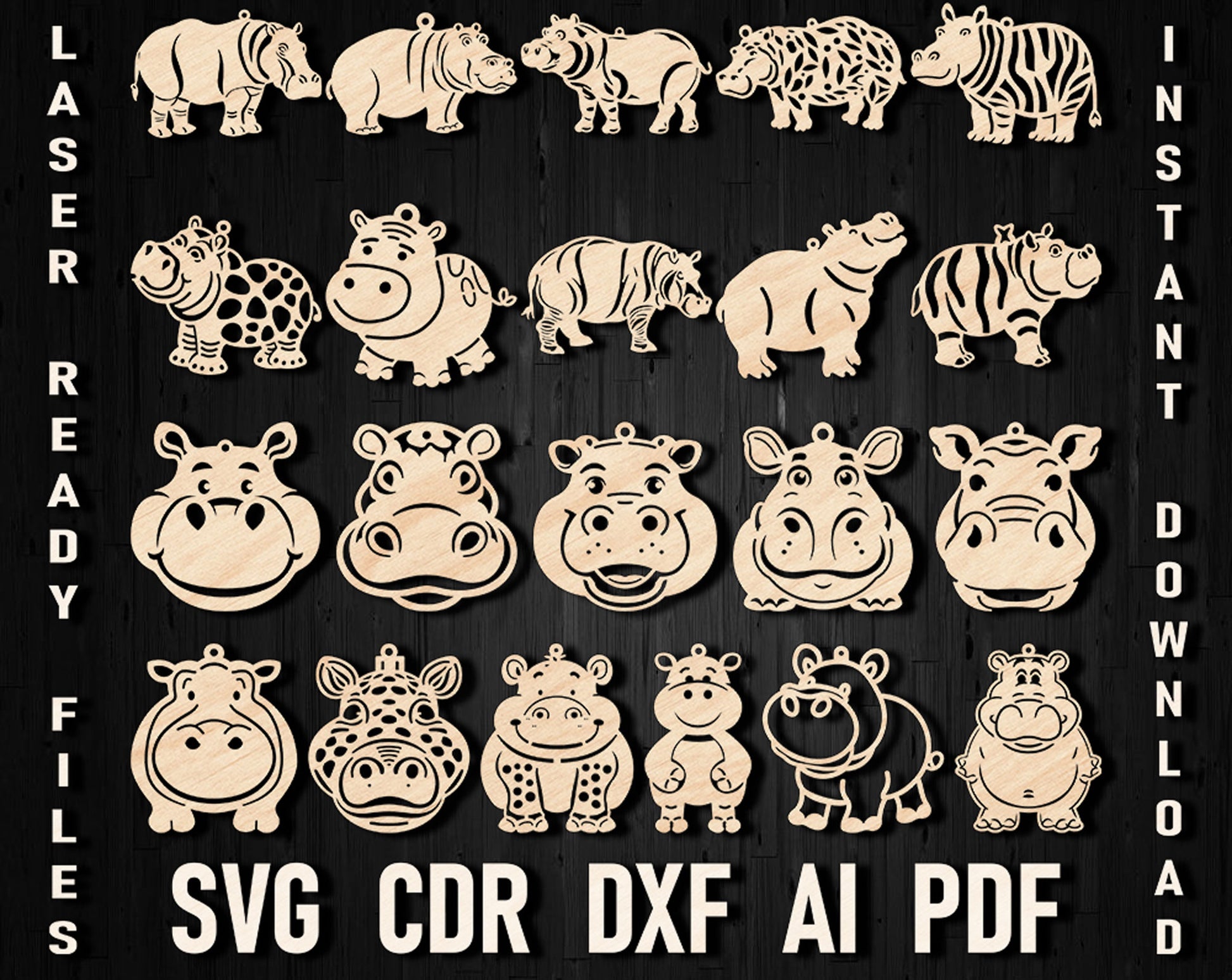 hippopotamus laser cut svg files