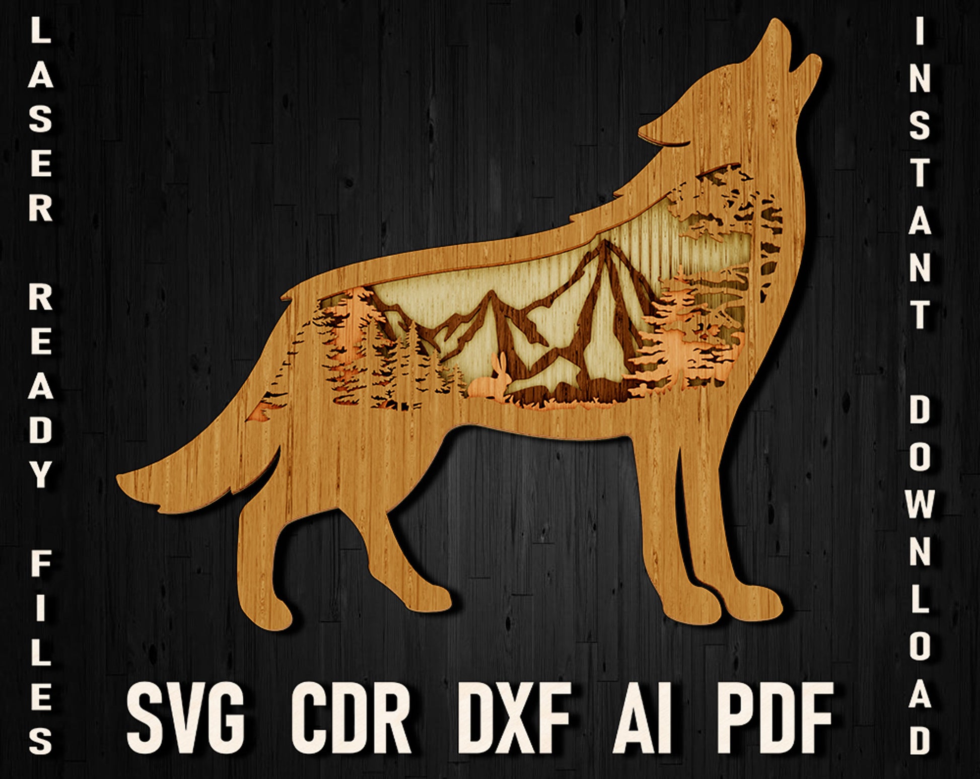 wolf svg glowforge multilayer file