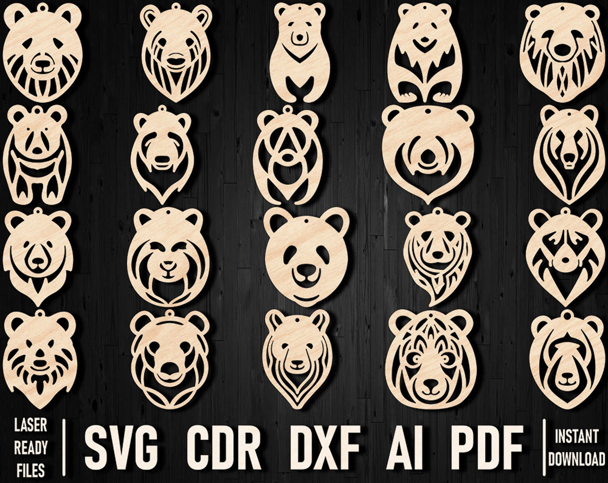 wooden bear earrings bundle