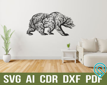 Bear Tree Wall Panel Dxf File For Laser Cutting