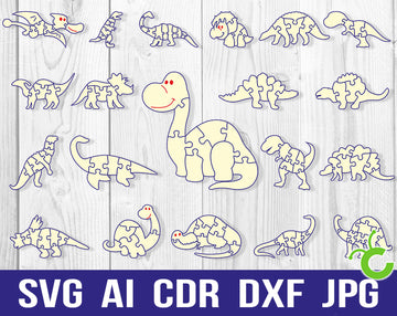 Dinosaur Svg Puzzles For Laser Cutting And Glowforge, Learning Toys
