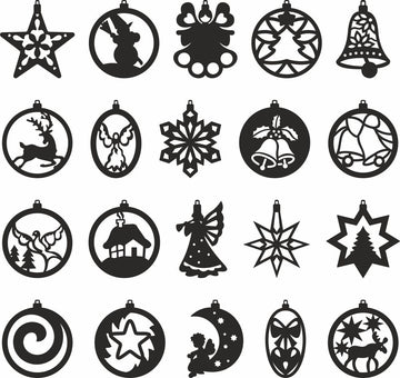 Christmas Baubles Tree Ornament Set Svg Files For Glowforge and Cricut