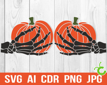 Pumpkin Boobs Halloween Skeleton Hands Vector Svg Design